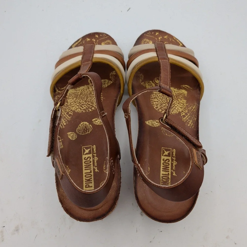 Pikolinos Mahon W9E-0654C1 Cuero Leather Wedge Sandals Brown Multi Womens 40